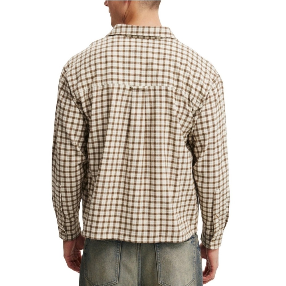 Cotton on Men's Tribeca Oversized Long Sleeve Shirt Stone Mini Check  size‎  2XL - Picture 14 of 17